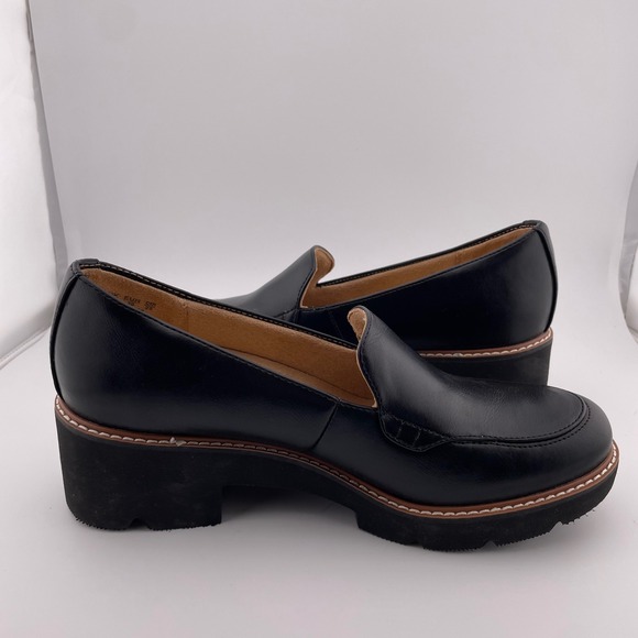 NATURALIZER Black Leather Darry Lug Sole Heeled Loafers Women's Shoes Size 8.5M - Picture 5 of 10
